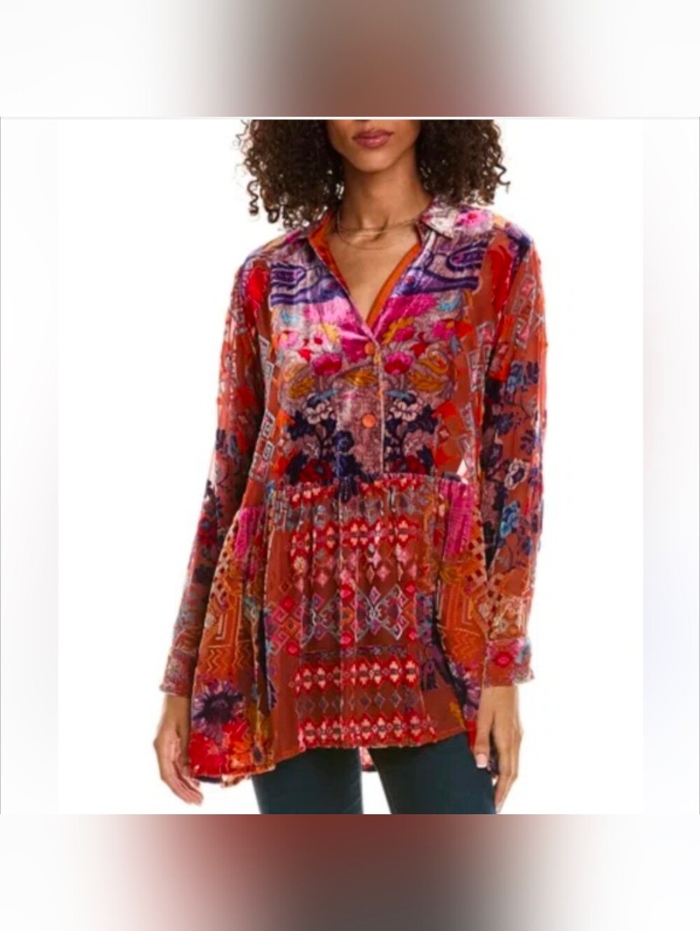 Johnny Was Syriah Burnout Monroe Silk-Blend Tunic
